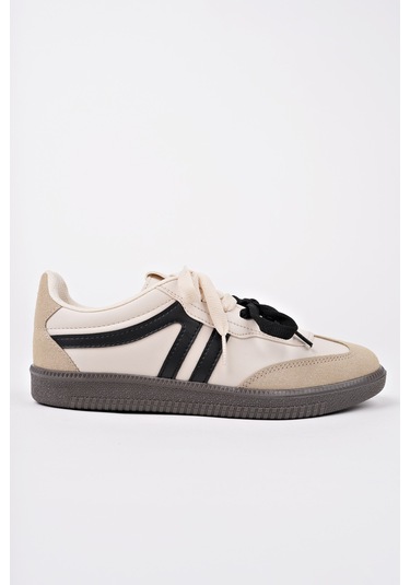 Muggo Retro Çift Bağcıklı Günlük Kadın Sneaker Spor Ayakkabı - Bej