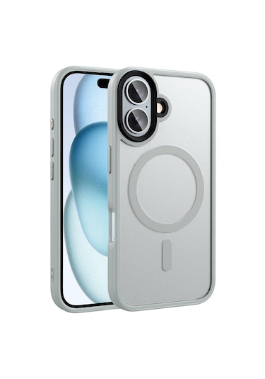 Ardemix İphone Uyumlu 16 Plus Kılıf Mat Arka Yüzey Wireless Şarj Özellikli Flet Magsa Gümüş