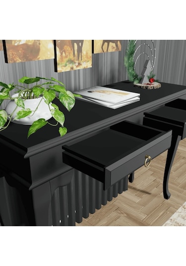 Roys Ahşap 120 Cm Siyah Çekmeceli Petek Üstü Yüksek  Dresuar Siyah