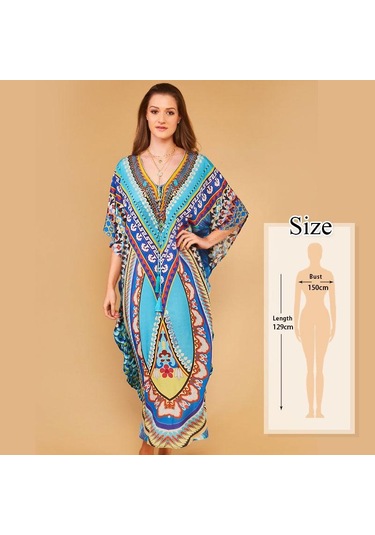 Mavi Bohem Kaftan Plaj Tunik Pamuk Plaj Cover Up Saida De Praia Mayo Kadın Bikini Cover Up Mavi