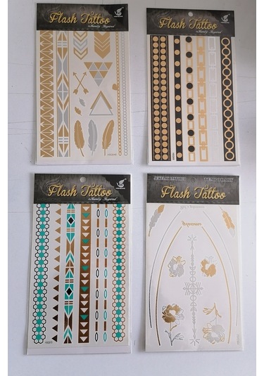 Altın Yaldızlı Geçici Dövme 4 Adet Birden Model2 Altın