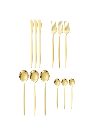 12 Parça Sofra Takımı Kaşık Bıçak Çatal Parlak 410 Paslanmaz Çelik Çatal Bıçak Takımı Ev Restoran İçin Altın