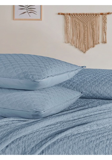 Cambrıdge Yatak Örtüsü Seti Çift Kişilik Mavi Kutulu Mavi