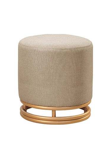 Nuvi Puf Gold Metal Çerçeveli Keten Çok Amaçlı Dekoratif Oturak, Makyaj Oturağı,montajsız Puf Bench Cappuccino