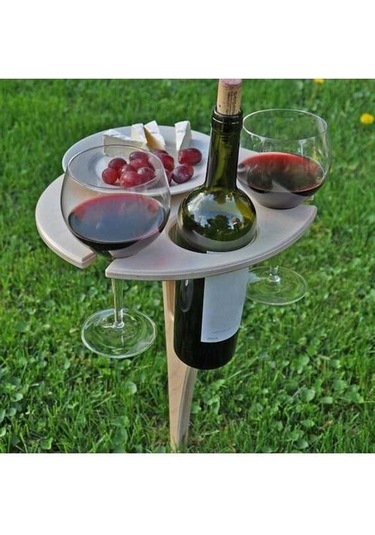 Prestigegoods Ahşap Katlanır Şarap Rafı - Açık Piknik Masa Takılı - Mutfak, Kamp İçin Ahşap