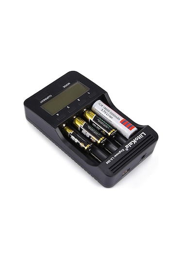 Liitokala Lii-500 4 Yuvalı Lcd Lityum/nimh Pil Şarj Cihazı+2a Adaptör+araç Şarj Cihazı Siyah Ab Tak