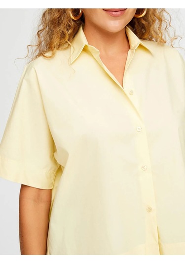 Faik Sönmez Kısa Kol Rahat Form Poplin Kadın Gömlek W26gml003 Sarı