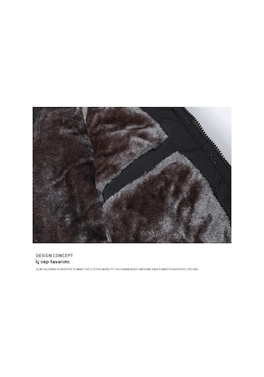 Kalın Dik Yakalı, Rüzgar Geçirmez Ve Sıcak Pamuklu Ceketli Erkek Günlük Kışlık Peluş Pamuklu Ceket Siyah