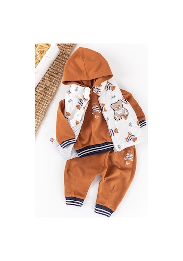 Ayıcık Figürlü Yelekli Üç Parça Kışlık Erkek Bebek Takım 001