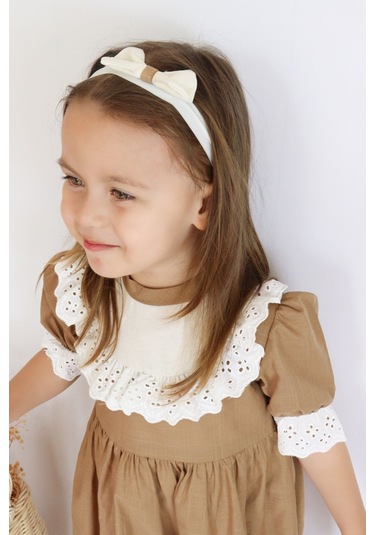 Kız Çocuk Ruby Kahverengi Fırfırlı Dantel Detaylı Kısa Kollu Elbise Bandana Takım Elb-0070.16 Kahverengi