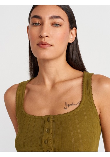 Dilvin 21069 Düğmeli Kare Yaka Top-k.yağ Yeşl K.yağ Yeşl