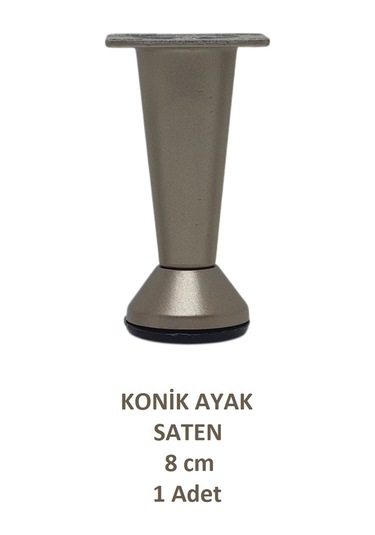 Adilon Konik Ayak, Saten, 8 Cm, 1 Adet Dolap, Mobilya, Puf Ayağı Vidaları Hediye Saten
