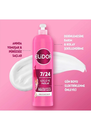 Elidor 7/24 Güçlü ve Parlak Şekillendirici Saç Bakım Kremi 240 ML