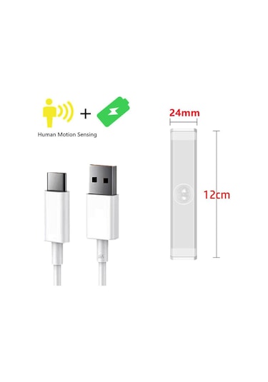 Beyaz Usb Şarj Edilebilir Lamba Led Gece Lambası Hareket Sensörlü Led Işık Mutfak Dolap Dolap Aydınlatması 22cm/32cm/52cm Alüminyum Led'ler 12cm Beyaz