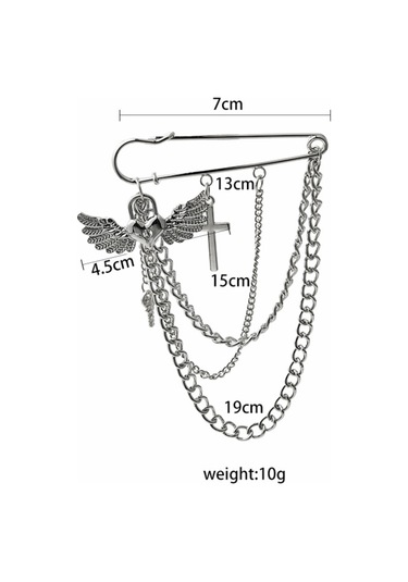 Monyee Güçlü Metal Kanat Desenli Çok Katlı Tassel Rüzgar Engeli Zincir, Modern Retro Desenli Giyim Aksesuarı Z349-2 Gümüş