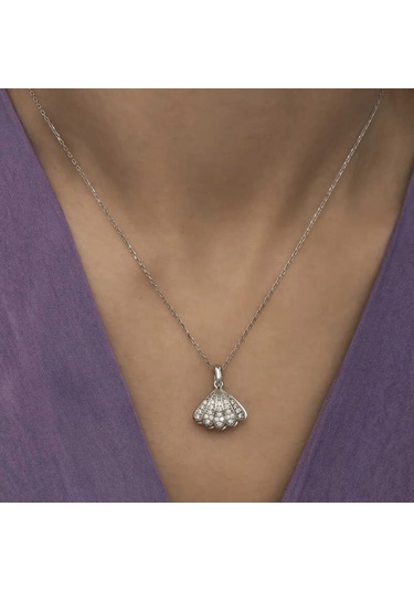 925 Ayar Gümüş İncili İstiridye Bayan Gümüş Kolye T6099 599599 Gümüş
