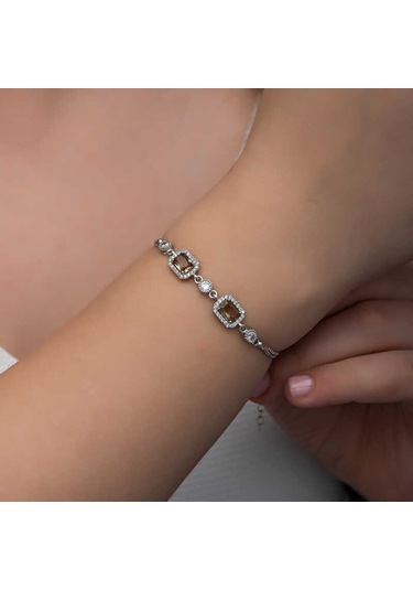 Blackcraft 925 Ayar Gümüş Kare Zultanit Taşlı Kadın Bileklik Bc-187bb3