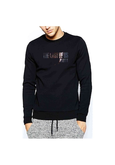 The Last Of Us Part 3 Baskılı Siyah Erkek Örme Sweatshirt (528865239)