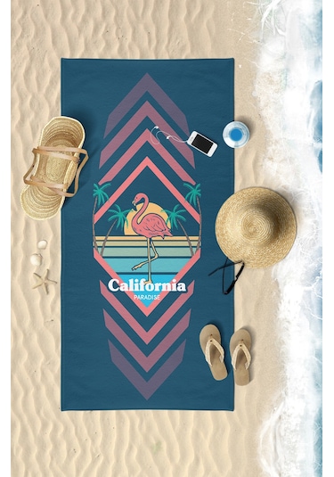 CALIFORNIA FLAMINGO Dijital Baskılı 75x150 Cm Plaj Havlusu Mavi