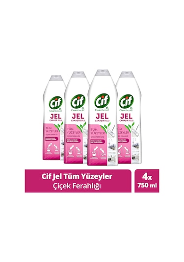 Cif Jel Tüm Yüzeyler için Çamaşır Suyu Katkılı Çiçek Ferahlığı 4 x 750 ML