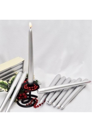 2 Adet Şamdan Mum Varaklı Gümüş Şamdan Mum (464478052)