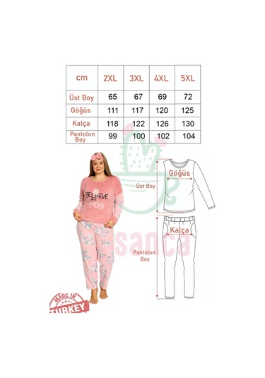 Nisanca Büyük Beden Peluş Polar Pijama Takımı- Saç Bandı Hediyeli Pembe