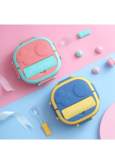 Yeiuyi7 Çocuklar İçin İki Bölme Paslanmaz Çelik Öğle Yemeği Kutusu 17cm Pembe