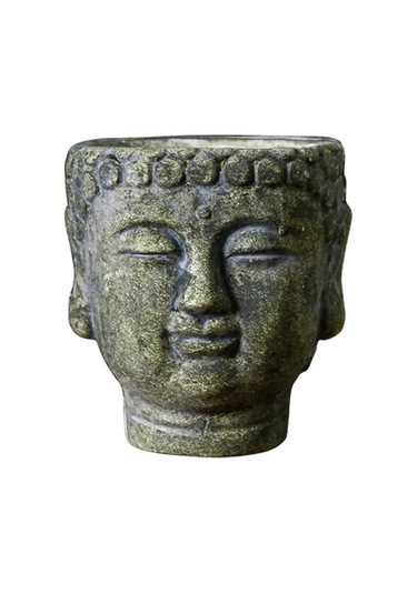Suntek Çimento Buda Head Pot Statue Bonsai Çiçek Vazo Yeşil