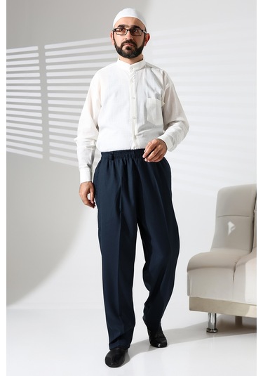 Erkek Beli Lastikli Cepli Hac Ve Umre Kışlık Yün Efektli Şalvar Pantolon - Yeşil İsr Yeşil