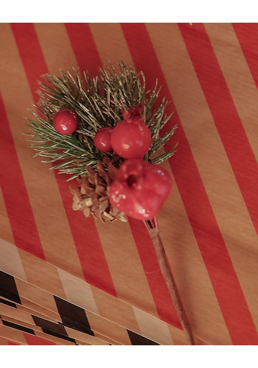 Kokina Yılbaşı Çiçeği, Yapay Çam Kozalaklı Kiraz Demeti, Dekoratif Yeniyıl Süsü, 13 Cm - 12li Set