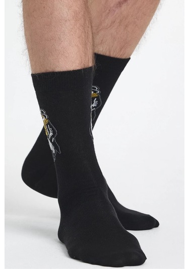 Erkek Pamuklu Özel Desenli Dikişsiz Yumuşak Dokulu Terletmez Rahat Esnek Soket Çorap Siyah-penguen