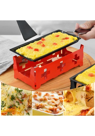 Yaozixa Taşınabilir Raclette Peynir Eritme Seti - Ahşap Saplı, Mumlu, Yapışmaz Tava Ve Spatula Dahil Siyah