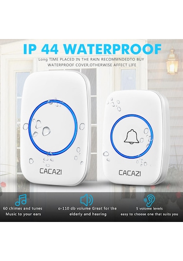 Cacazi Kablosuz Uzaktan Kumandalı Led Kapı Zili Siyah