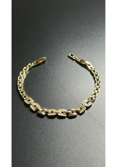 Zirkon Taşlı, Altın Kaplama, Çelik Bileklik 472, Altın Renk Altın