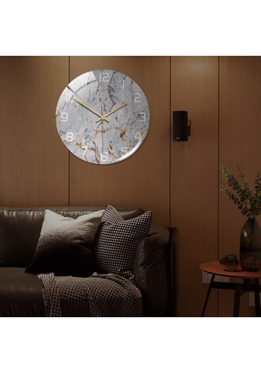Mufunye Modern Minimalist Mermer Desenli Saat: Oturma Odası, Ofis, Yatak Odası Dekorasyonu, Sessiz Çalışma Çok Renki