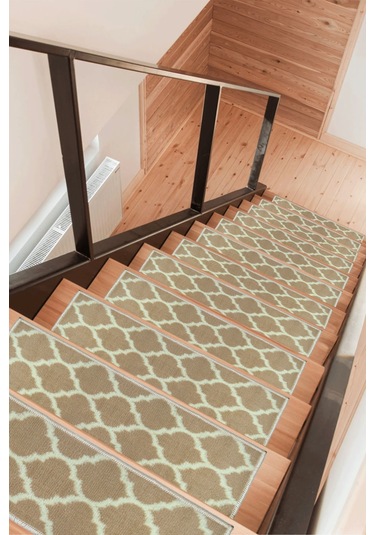 Dikdörtgen Dokuma Merdiven Halısı Kendinden Yapışkanlı Açık Kahve Bej