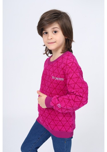 Toontoy Unisex Çocuk Nakışlı Sweatshirt Mürdüm