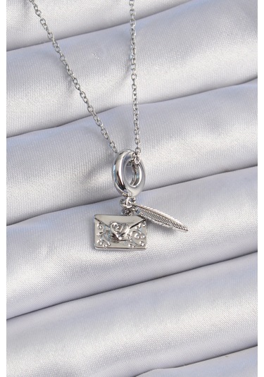 Gümüş Renk Kalp Detay Mektup Figür Charm Model Kadın Kolye - Ebj241012w28470 Bakır