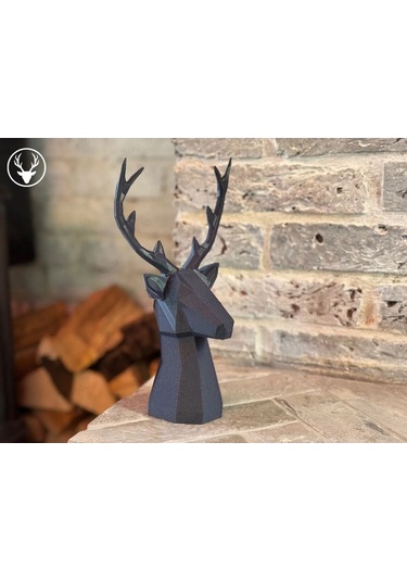 2 Adet Siyah Beyaz Dekoratif Geyik Görünümlü Poli Vazo, Dekoratif Biblo, Masa Üstü Geyik Kafası Obje