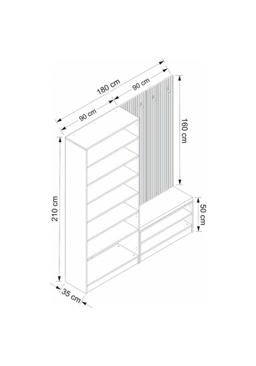 Kale Dekor Panel 2 Bölme Raf Portmanto+ayk Mind Byz 2 Kapaksız