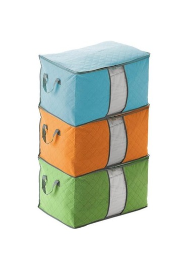 Yeşil Fermuarlı İstiflenebilir Giysi Yorgan Yastık Saklama Çantası Kutusu Ev Organizatör Kılıfı Yeşil