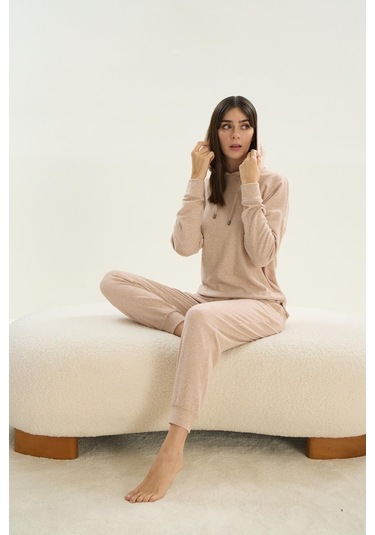 Kadın Uzun Kol Kapüşonlu Bej Eşofman Takım C6t9n9o51 001