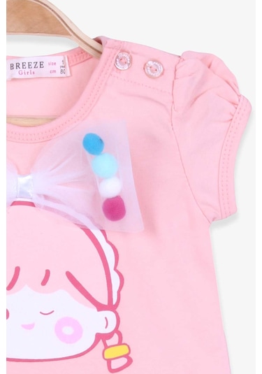 Breeze Kız Çocuk Kapri Tayt Takım Fiyonklu Ponponlu 1-4 Yaş, Somon