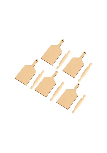 5'li Bebek Evi Oklava Ve Kesme Tahtası Seti Minyatür Ahşap Mobilya 1/12 Bebek Evi Mutfak Aksesuarları Diğer