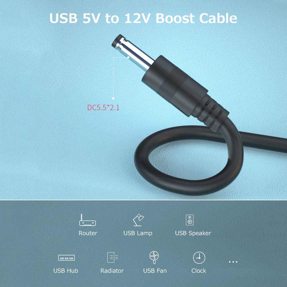 Mufunye Usb'den 12v'ye Çevirici Kablosu, 5v Girişli 1m Uzunluk, Dc5.5 2.1 Arayüzü, 6-7w Güç, Mobil Şarj Cihazı İçin Doğru Uç