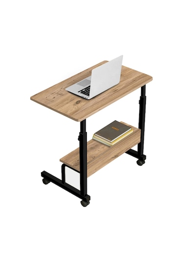 Yükseklik Ayarlı Raflı Laptop Sehpası ve Çalışma Masası - Çam Atlantik Çam