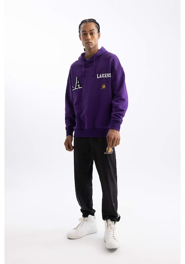 DeFactoFit NBA Los Angeles Lakers Dokuma Jogger Eşofman Altı Slim Fit Dar Kesim Cepli Ekstra Dar Paça D5647AX24AUBK81