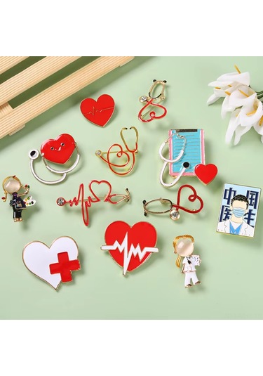 Monyee Tıp Çalışanları İçin Alüminyum Broş - Stetoskop Ve Dahiliye Defteri Desenli, Zirve, 4.6x4.6 Cm, Güzellik Ve Profesyonellik Birleşimi Mavi