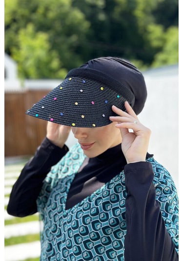 Remsa Taşlı Vizör Hasır Şapka Güneş Koruyucu Siperlik Rş-100 Siyah Siyah