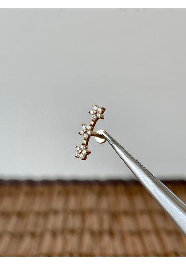 316 L Cerrahi Çelik 3 Papatya Pırlanta Modeli Helix Tragus Dudak Kıkırdak Piercingi Altın